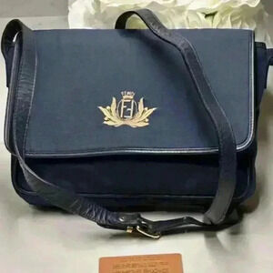 FENDI Roma Vintage Black Leather & Blue Nylon Shoulder Crossbody Bag + Auth Card